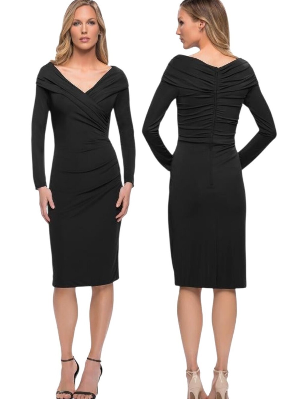LA FEMME Long Sleeve Ruched Cocktail Dress - Size 2